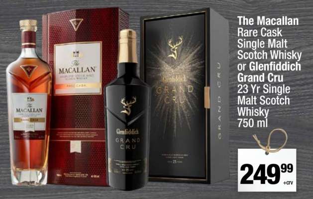 The Macallan Rare Cask Single Malt Scotch Whisky or Glenfiddich Grand Cru