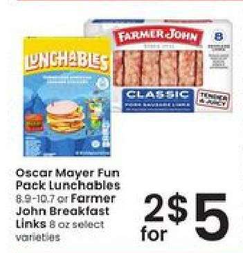 Oscar Mayer Fun Pack Lunchables or Farmer John Breakfast Links
