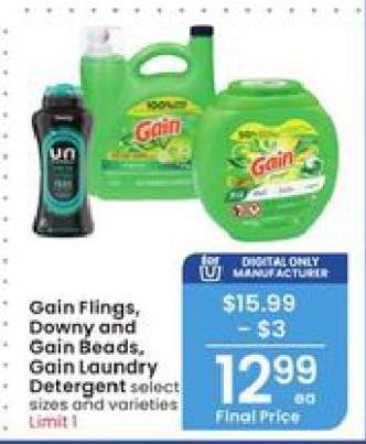 Gain Flings, Downy and Gain Beads, Gain Laundry Detergent