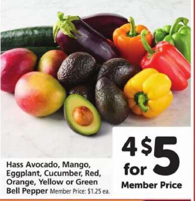 Hass Avocado, Mango, Eggplant, Cucumber, Red, Orange, Yellow or Green Bell Pepper