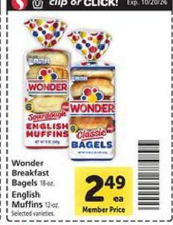Wonder Breakfast Bagels or English Muffins