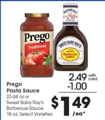Prego Pasta Sauce or Sweet Baby Ray's Barbecue Sauce