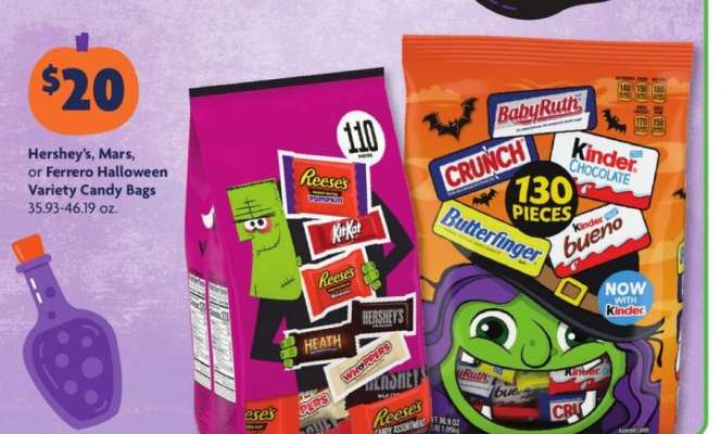Hershey’s, Mars, or Ferrero Halloween Variety Candy Bags