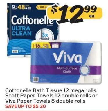 Cottonelle Bath Tissue, Scott Paper Towels, Viva Paper Towels