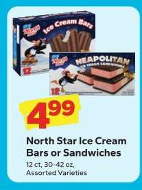 North Star Ice Cream Bars or Sandwiches