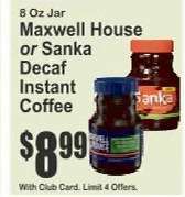 Maxwell House or Sanka Decaf Instant Coffee