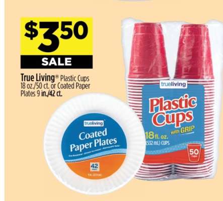 True Living Plastic Cups or Coated Paper Plates
