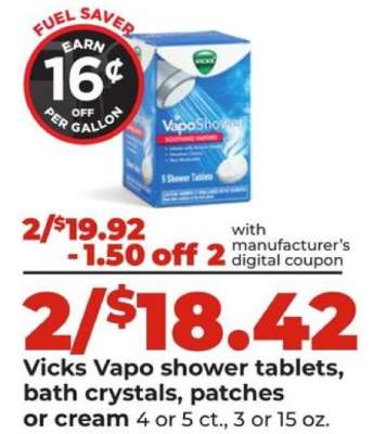 Vicks Vapo shower tablets, bath crystals, patches or cream