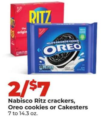 Nabisco Ritz crackers, Oreo cookies or Cakesters