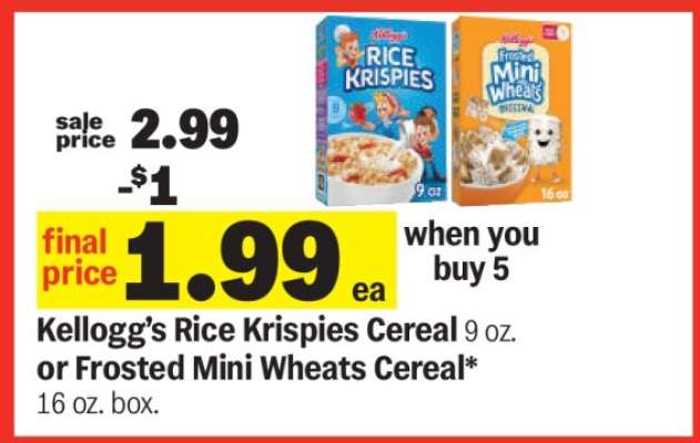 Kellogg’s Rice Krispies Cereal or Frosted Mini Wheats Cereal