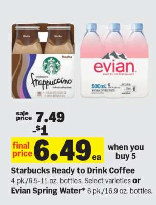Starbucks Ready to Drink Coffee or Evian Spring Water