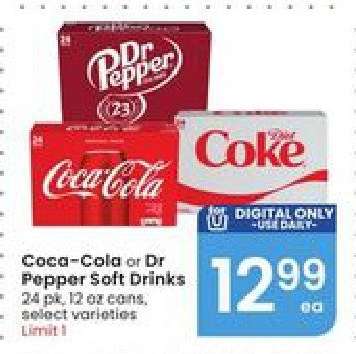 Coca-Cola or Dr Pepper Soft Drinks
