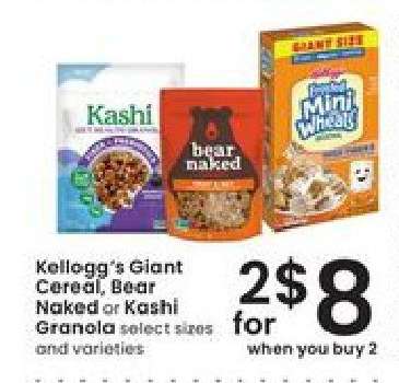 Kellogg's Giant Cereal, Bear Naked or Kashi Granola