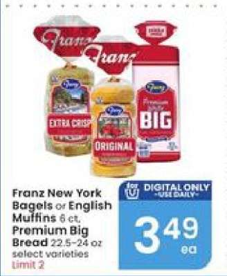 Franz New York Bagels or English Muffins, Premium Big Bread