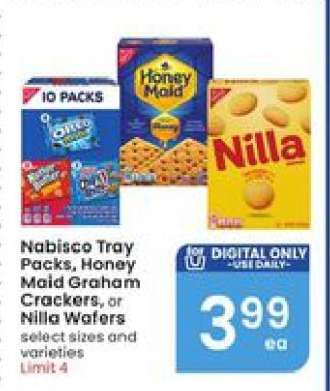 Nabisco Tray Packs, Honey Maid Graham Crackers, or Nilla Wafers