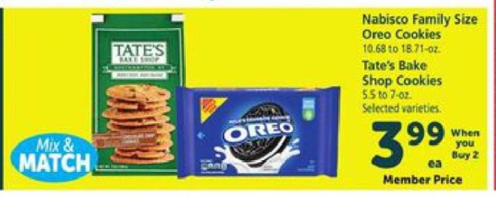 Nabisco Family Size Oreo Cookies & Tate's Bake Shop Cookies