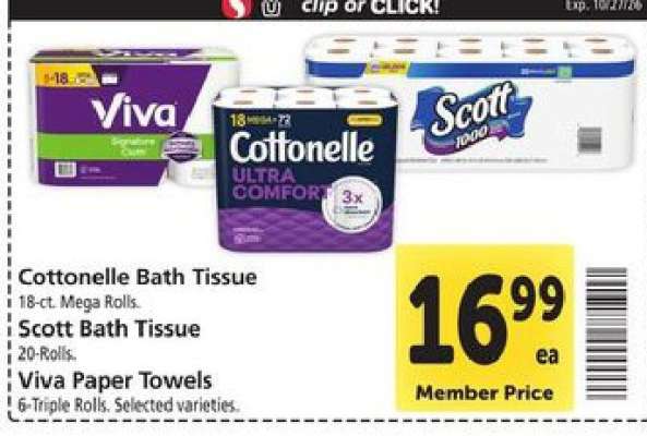 Cottonelle Bath Tissue, Scott Bath Tissue, Viva Paper Towels
