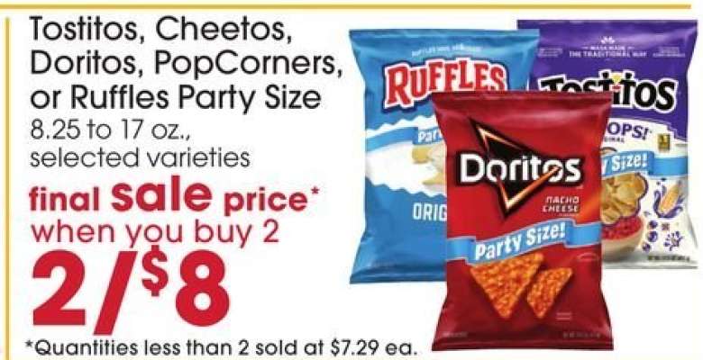 Tostitos, Cheetos, Doritos, PopCorners, or Ruffles Party Size