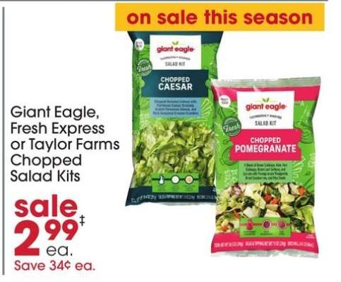 Giant Eagle, Fresh Express or Taylor Farms Chopped Salad Kits