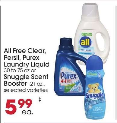 All Free Clear, Persil, Purex Laundry Liquid or Snuggle Scent Booster