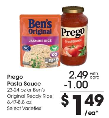 Prego Pasta Sauce or Ben's Original Ready Rice