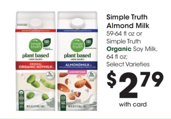 Simple Truth Almond Milk or Organic Soy Milk