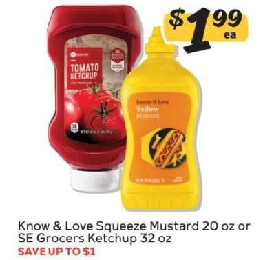 Know & Love Squeeze Mustard or SE Grocers Ketchup