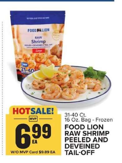 FOOD LION RAW SHRIMP PEELED AND DEVEINED TAIL-OFF