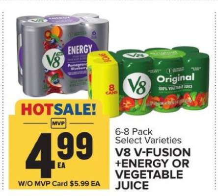 V8 V-Fusion +Energy or Vegetable Juice