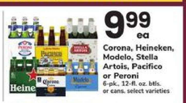 Corona, Heineken, Modelo, Stella Artois, Pacifico or Peroni