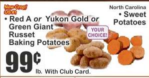 Red A or Yukon Gold or Green Giant Russet Baking Potatoes