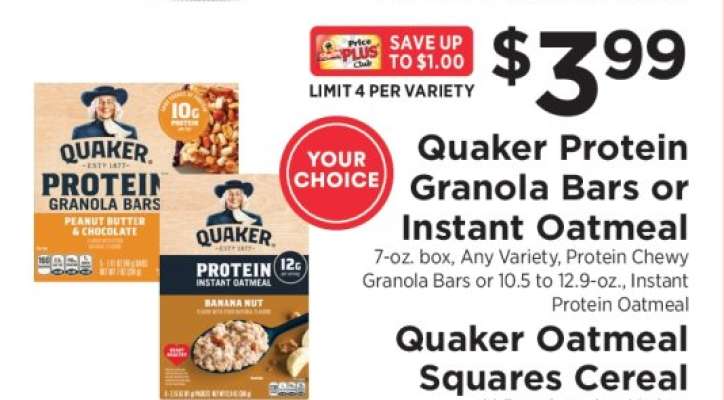 Quaker Protein Granola Bars or Instant Oatmeal
