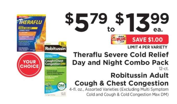 Theraflu Severe Cold Relief Day and Night Combo Pack / Robitussin Adult Cough & Chest Congestion