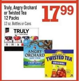 Truly, Angry Orchard or Twisted Tea 12 Packs
