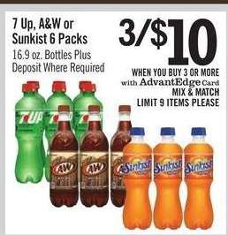 7 Up, A&W or Sunkist 6 Packs