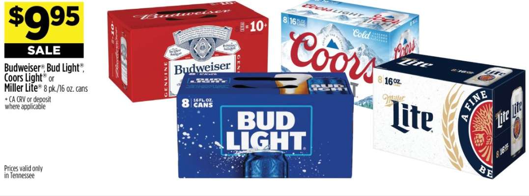Budweiser®, Bud Light®, Coors Light® or Miller Lite®