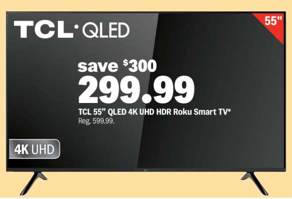 TCL 55” QLED 4K UHD HDR Roku Smart TV