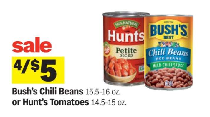 Bush’s Chili Beans or Hunt’s Tomatoes
