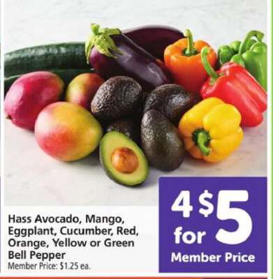 Hass Avocado, Mango, Eggplant, Cucumber, Red, Orange, Yellow or Green Bell Pepper