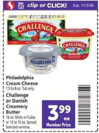 Philadelphia Cream Cheese / Challenge or Danish Creamery Butter