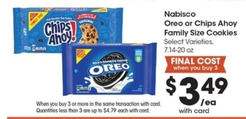 Nabisco Oreo or Chips Ahoy Family Size Cookies