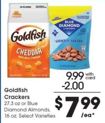 Goldfish Crackers or Blue Diamond Almonds