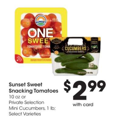 Sunset Sweet Snacking Tomatoes or Private Selection Mini Cucumbers