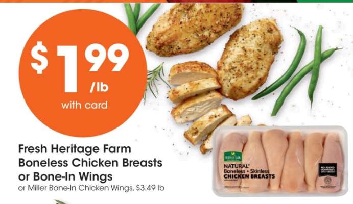 Fresh Heritage Farm Boneless Chicken Breasts or Bone-In Wings