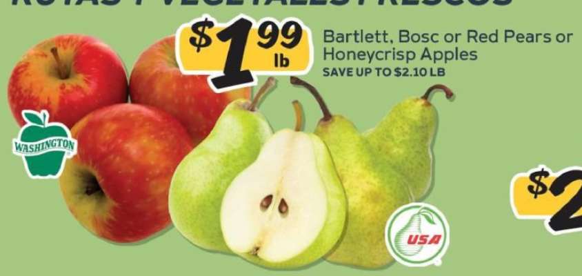 Bartlett, Bosc or Red Pears or Honeycrisp Apples
