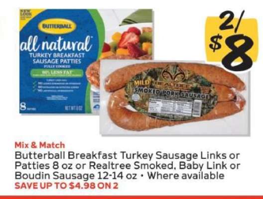 Butterball Breakfast Turkey Sausage Links or Patties / Realtree Smoked Sausage