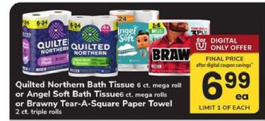 Quilted Northern Bath Tissue, Angel Soft Bath Tissue, Brawny Tear-A-Square Paper Towel