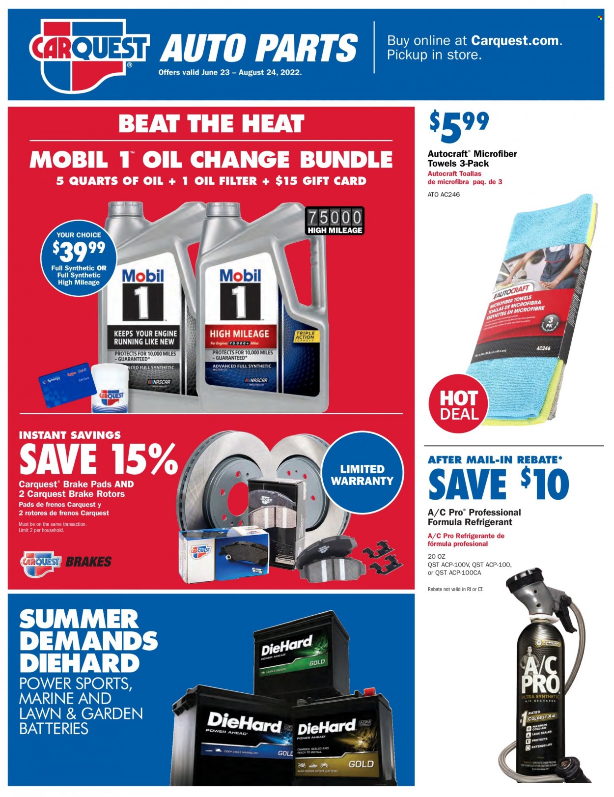 Carquest flyer  - 06.23.2022 - 08.24.2022. Page 1.
