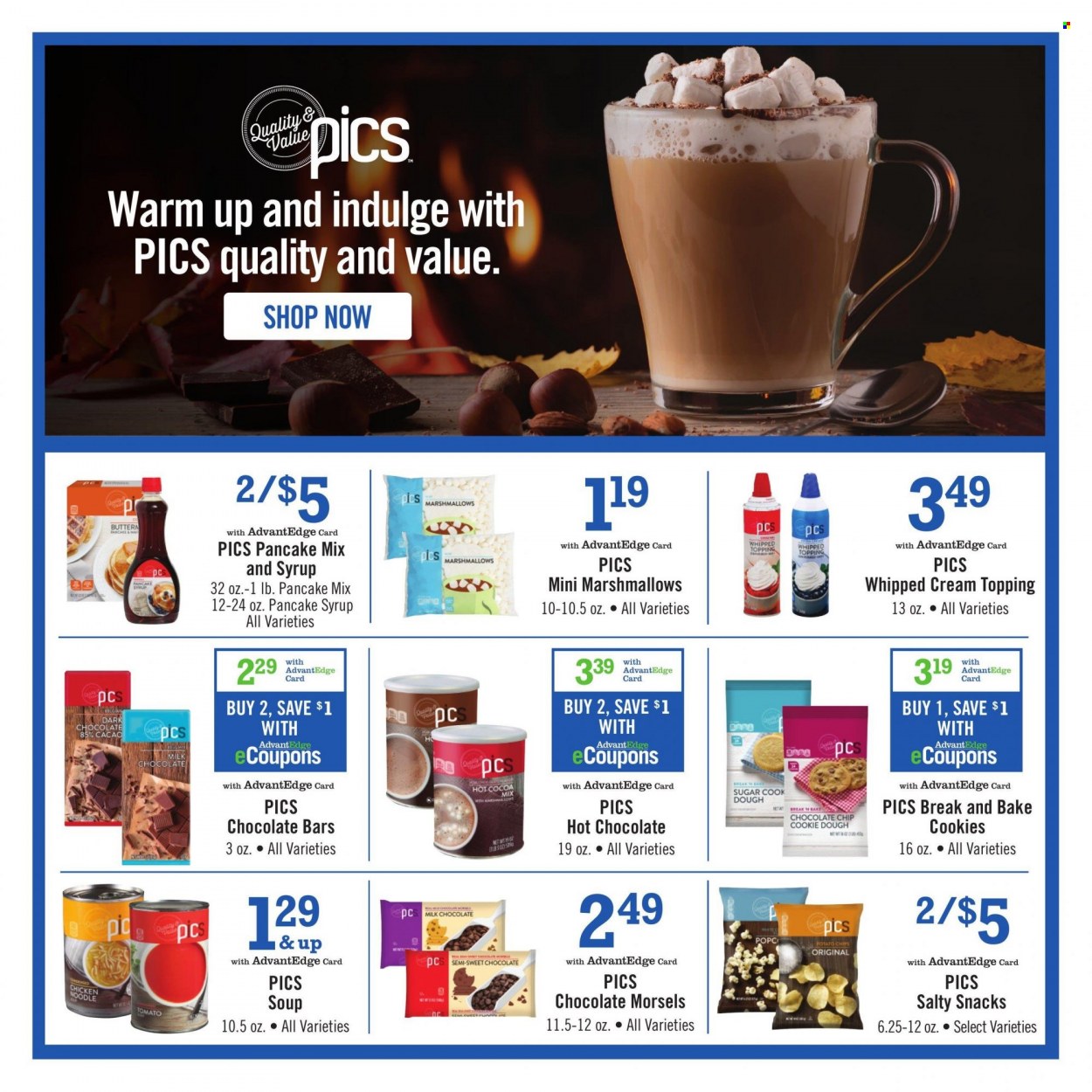 Price Chopper Flyer - 03/07/2023 - 03/31/2023 - Sales products - soup, whipped cream, cookie dough, cookies, marshmallows, milk chocolate, chocolate chips, snack, chocolate bar, sugar, topping, pancake syrup, hot cocoa, hot chocolate. Page 1.