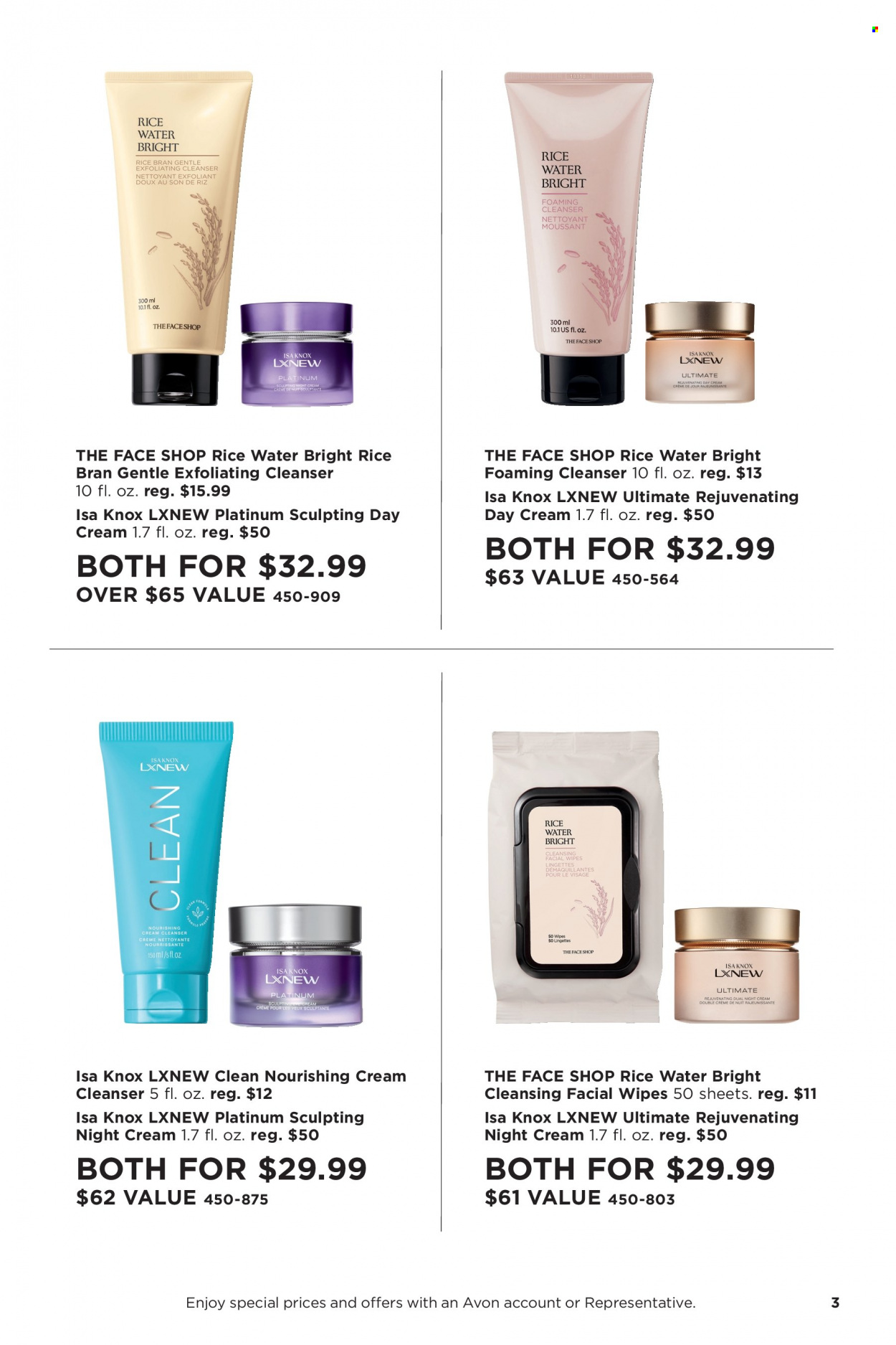 thumbnail - Avon Flyer - Sales products - cleansing wipes, wipes, Avon, cleanser, day cream, night cream, skin care product. Page 3.